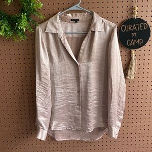Theory Satin Tan Button Down Blouse Size Medium